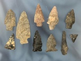 Lot of 10 Arrowheads (Quartzite and Chert)- Berks County PA