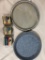 Lot x5- Light Blue and White Graniteware, Enamelware Pie Pans, 3 McCormick Spice Tins