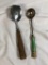 x2 Antique Ice Cream Serving Spoon Scoop, Wooden Handle, Green Handle w/ Turn Key attach.