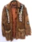 Brown Suede Western Cowboy Leather Jacket w/Fringe + Eagle Bead Work, Made in Pakistan