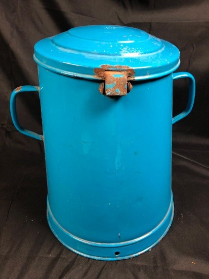 Large Blue Graniteware Pail w/Lid, Latch and Handle, 16 1/2" Tall