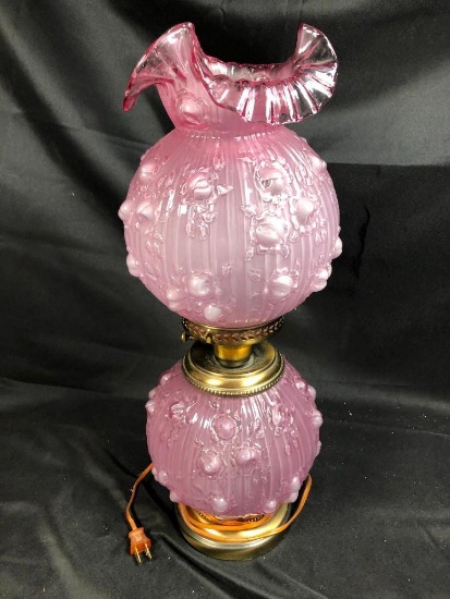 Pink Rose-Colored FENTON Rosebud Lamp, 3 Piece, 23" Tall, Electric- UNABLE TO SHIP