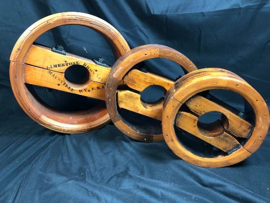 Limestone Browning Wooden Wheels, Maysville, KY USA (set of 3) 16", 12", 10" UNABLE TO SHIP