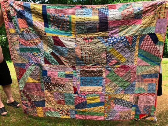 84"x69" Vintage Dated Feb. 1919 (Feb 19') Handmade Patch Quilt w/Makers Signatures....