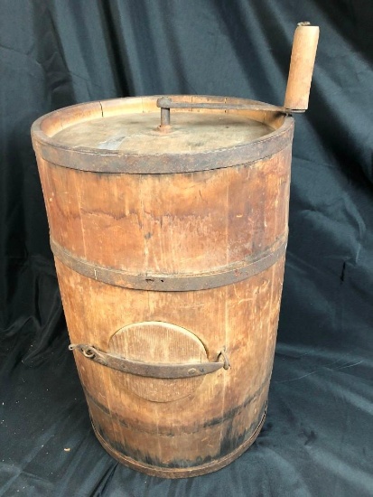 Barrel Wood Butter Churn, 26" Tall, Circa Late 1890's-1900's. UNABLE TO SHIP