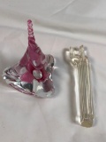 Glass Pink Traignel Shaped Paperweight; Glass Pie Lifter , 5