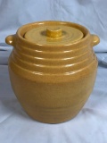 Antique Yellow Stoneware Cookie Jar w/ Lid, Old Pfaltsgraff?, No Markings 8