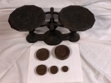 Antique 1900 Black Cast Iron Scale w/weights