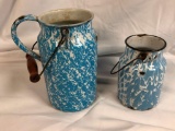 2 Antique Blue and White Graniteware, Enamelware Pails, no lids, Cream Pails