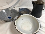Large Lot of Graniteware, Pot, Pan, Pour Bowl, Colander, 11
