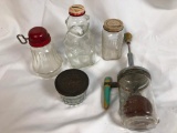 Vintage lot of Glass Kitchen Containers and Snow Crest Bear Bank Bottle