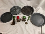 Vintage Lot of Dough Cutters, Pie Wheel and x4 Old Graniteware Pie Pans