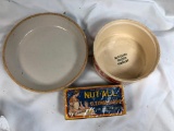 Lot Stoneware+Box, Maryland Biscuit Company Advertising Bowl, Stoneware Pie Plate, Box