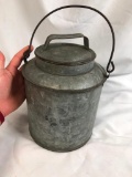 RARE Vntage PA Railroad Galvenized Heavy Tin Pail w/Lid, handle, Marked CMSTP + PRR