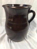 1800's Dark Brown Stoneware Pitcher Short Spout Albany Slip Brown Glaze, 9.5
