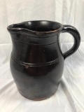 1800's Dark Brown Glazed Stoneware Pitcher, Very Heavy, 8