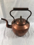 Antique Copper Kettle/Teapot w/handle, Acron Finial, Swan Neck, Dovetailed side and bottom