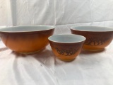 Vintage Pyrex Brown Old Orchard Mixing Bowl Set of 3 UNABLE TO SHIP