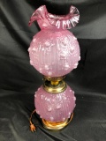 Pink Rose-Colored FENTON Rosebud Lamp, 3 Piece, 23