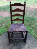 1750-1780 Delaware Valley Rush Original Seat Rocker Chair, Ladder Back w/Fineals Ball Rail Footrest