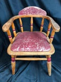Primitive Wooden Chair, Original Red Seat and Paint, 11