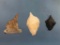 Lot of 3 Stone Punch Tools, Jasper, Quartz, Chalcedony, Caroline Co., MD, Ex: Clough, 1 1/4