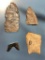 (4) Paleo Clovis Bases/Tips, x2 Ex: Bowser, Lancaster PA, Smallest- Dorchester MD (Debert Style)