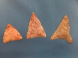 x3 Fine PINK Quartzite Triangles, Bower Quarry Site Berks Co., PA Ex: Flannigan, Longest 1 5/8