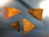 (4) Fine Jasper Triangle Points, Pennsylvania Collection, Cobble Jasper Longest 1 1/2