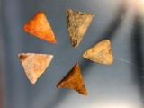 (5) Various Triangle Points, Pennsylvania Collection, Cobble Jasper Longest 1 1/8