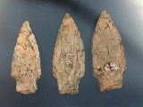 Lot of 3 Rhyolite Piedmont Strait Stems Found Cumberland Co., PA Along Conodoguinet Creek, 2 3/4