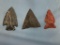Lot of 3 FINE Chert and Jasper Points, Kirk, Triangle, Side Notch Haldeman Island 1946 Ex: T. Enders