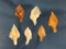 Lot of 6 Rare Fish Scale Arrowhead Points, Likely Midden Finds Southeastern US, Longest 1 3/4