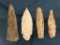 Lot of 4 Longer Arrowheads/Blades, Illinois, Longest 4 7/8