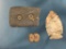 Lot of 3 Artifacts- Gorget, Bead, Raccoon Point-- Found Clemson Island 1947-48