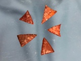 Lot of 5 Red Jasper Triangle Points, THIN, Longest 1 1/16
