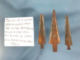 Lot of 3 Metal Points/Arrowheads From the Custer Battlefield, Found 1930's. Given to Lamar Mumbauer