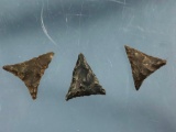 3 Very Fine Triangle Points, Chert, New England Collection, Massachusetts, Longest 3/4