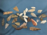 Lot of 30 Nice Points, Arrowheads, New England Collection, Massachusetts + Connecticut, Longest 2 3/