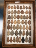 Frame of 53 Points, New England Arrowheads, Blades, Artifacts. Likely From MA/CT/VT/NH, Ex: Baier