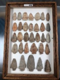 Frame of 32 Points, New England Arrowheads, Blades, Artifacts. Likely From MA/CT/VT/NH,Ex: Baier