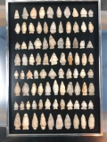 Frame of 70+ Quartz Points New England Arrowheads, Blades, Artifacts. Likely From MA/CT/VT/NH, Ex: B