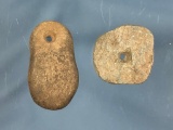 Pair of Drilled Pendants, Soapstone and River Cobble, Yaeger Farm Halifax, PA, Ex: T Enders,