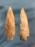 Pair Rhyolite+Indurated Shale Archaic Stem Points, York Co., PA, Ex: George, Longest 3 1/2