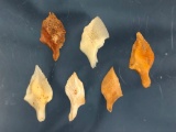 Lot of 6 Rare Fish Scale Arrowhead Points, Likely Midden Finds Southeastern US, Longest 1 3/4