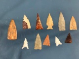 Lot of 10 Gem Points + 1 Bone Point, Western US, Nice Colors! Longest 1 9/16