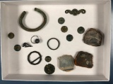 Lot of Various Trade Artifacts, Silver Trinkents, Buttons, Brass Bracelet, Gunflints