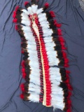 Large Contemporary Turkey Feather Headress, 6' Long, w/Bells, Native American Indian