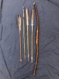 NICE Plains Indian Hand Carved Wooden Bow + Arrows, Metal and Stone Arrowheads, Late 1800's.