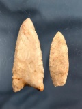 Pair of Paleo Points, Meserve, Agate Basin, Flint+Burlington Chert, Longest 3 1/8